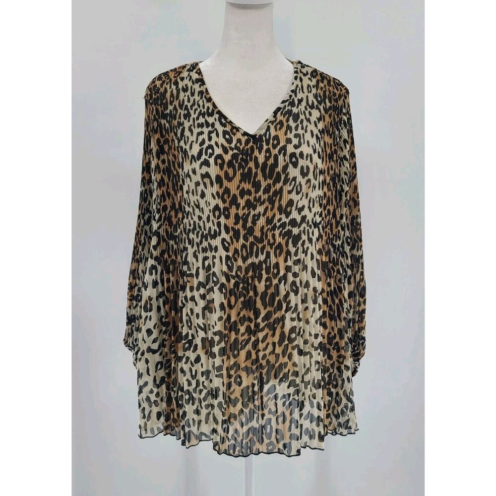 Ali Miles Pleated Cheetah Blouse Size XL Bohemian‎ NEW NWT Animal Print Lined